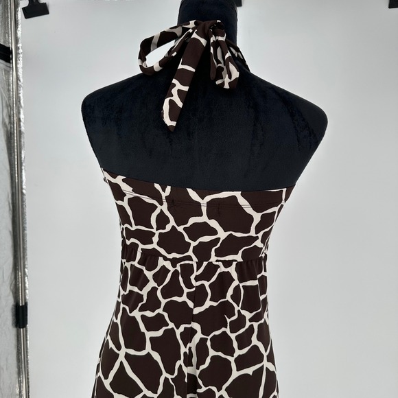Y2K Heart Soul Brown Halter Giraffe Animal Print Maxi Beaded Dress Sz Medium - Picture 5 of 6